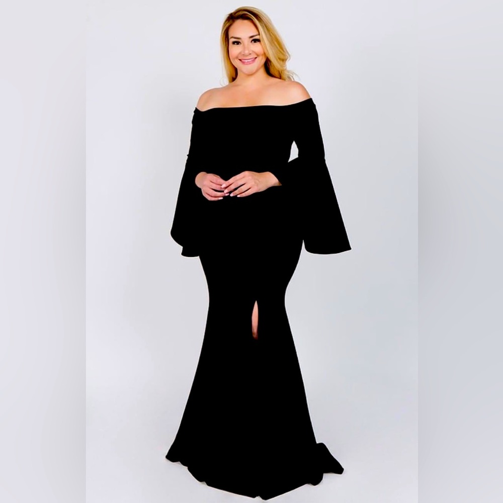 Brand new black maxi slit dress off the shoulder.